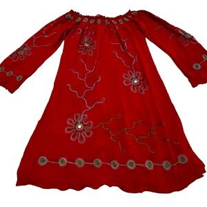 Poupette St Barth embroidered dress whimsical daisy flower M Red